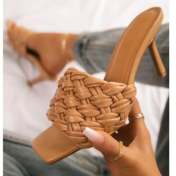 Shoes - Braided Strap Mules in Tan Nude
